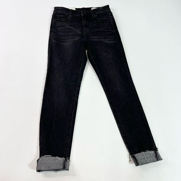 Blank NYC The Bond Skinny Jeans Womens 27 Black Wash Mid Rise Raw Hem Cuffs New - Picture 1 of 11